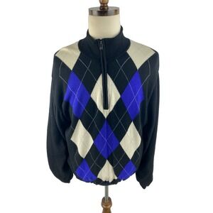 FJ Footjoy Mens XL‎ Argyle 1/4 Zip Pullover Sweatshirt 100% Wool Sweater Golf